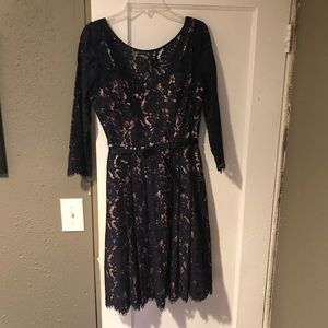 Eliza J Belted Fit and Flare Lace Dress